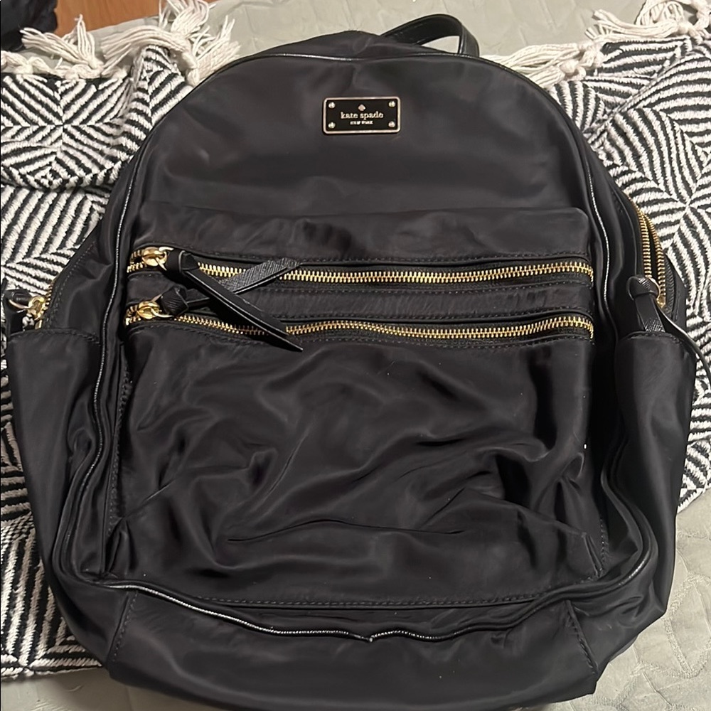 Kate Spade Black Nylon Backpack with Gold Accents